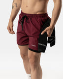 Men's 2 in 1 Shorts Burgundy Black