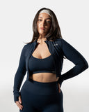 LuxForm Zip Crop Jacket - Navy